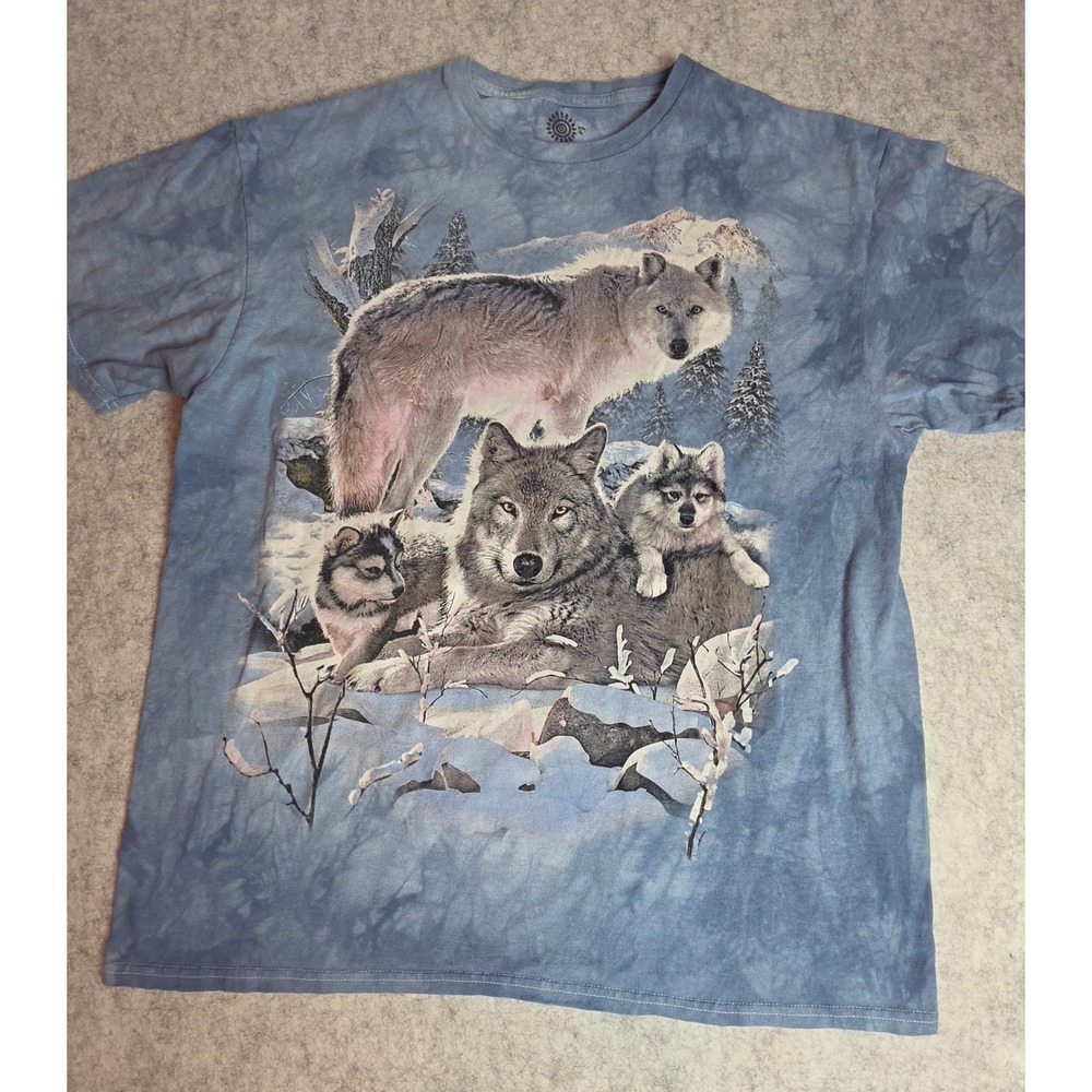The Mountain Wolf Family Graphic T-Shirt Blue Tie Dye Men's Large L